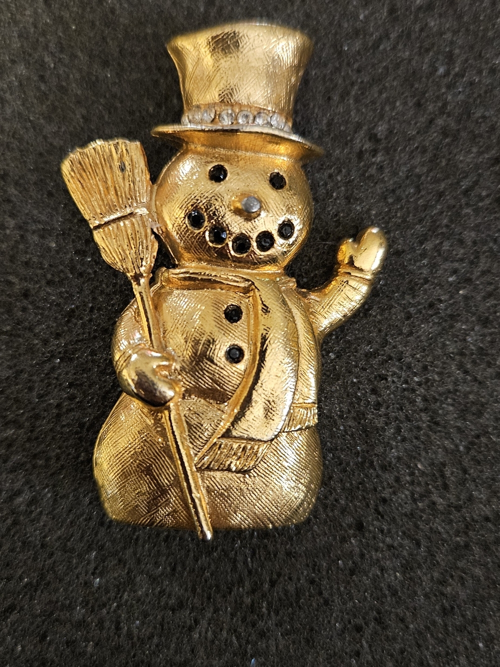 Gold Snowman Holiday Brooch - Unbranded